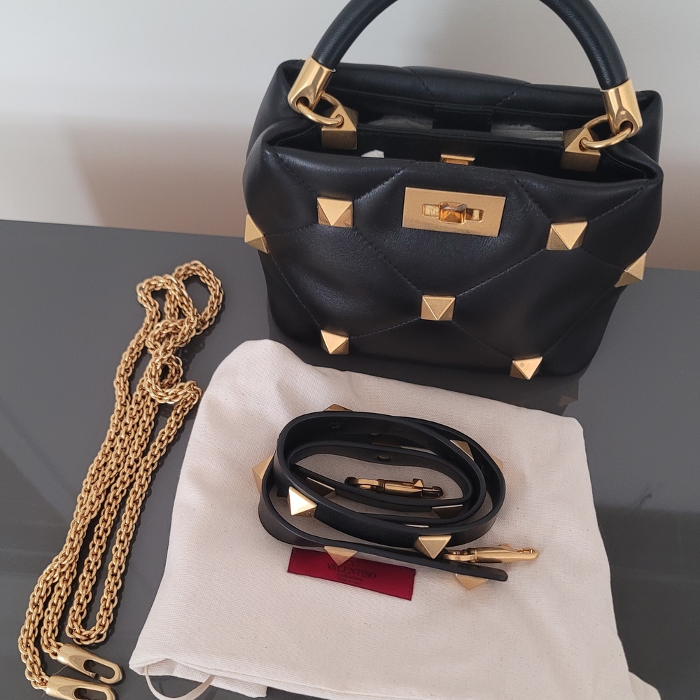 Valentino Garavani Black and Gold Studded Satchel